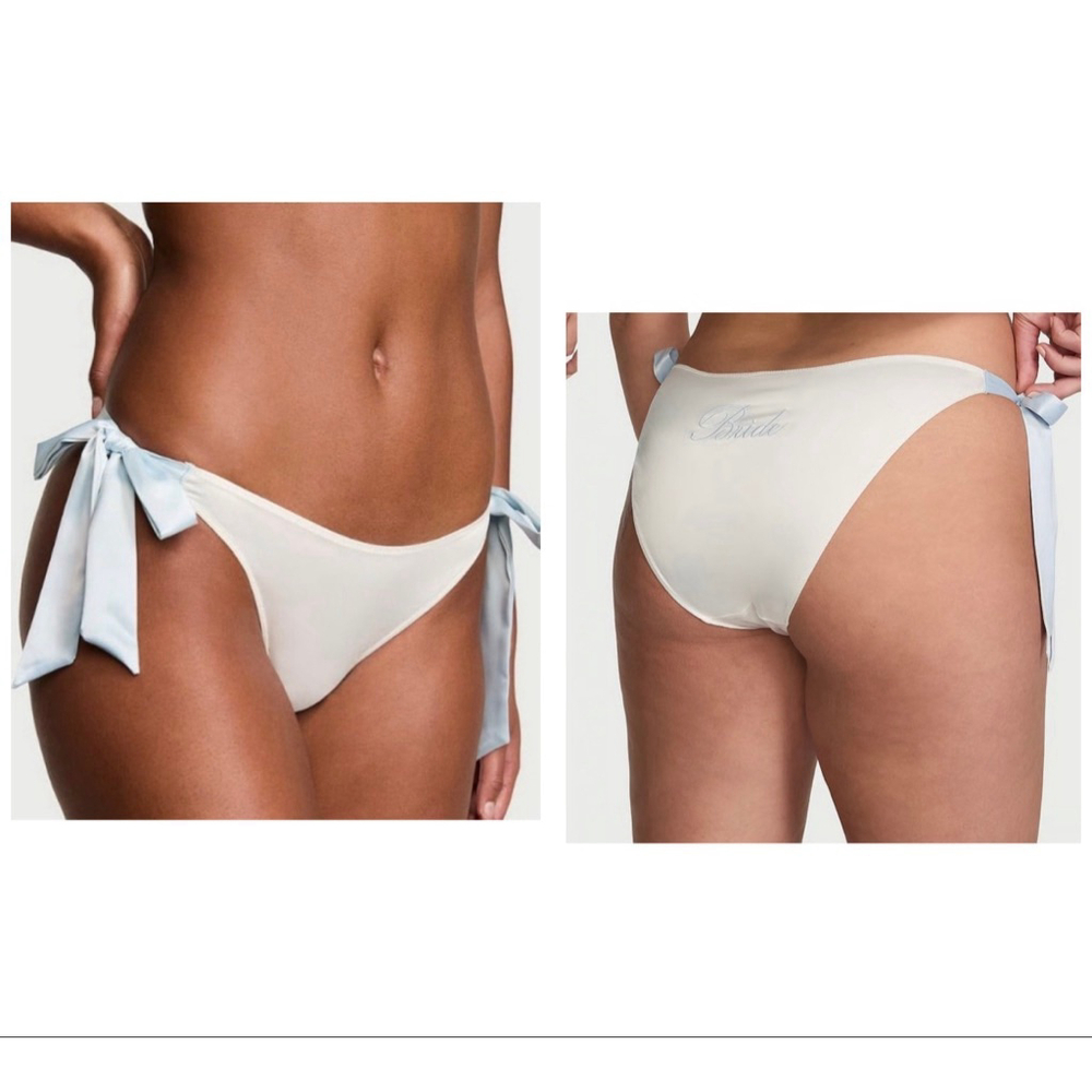 Victoria's Secret White Bikini Bottoms with Light Blue Side Ties